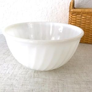 Large Fire King White Swirl Glass Salad Bowl